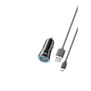 Зарядно за кола 12V Ploos с microUSB кабел, 1А, Черно