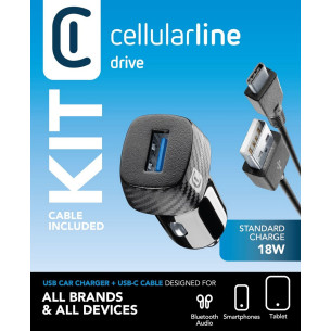 Зарядно за кола 12V USB-A 18W + кабел USB-C черно