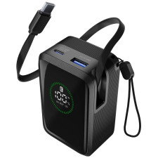 Външна батерия ROLLER 10000 mAh 45W, ролетен кабел, LED дисплей, черна