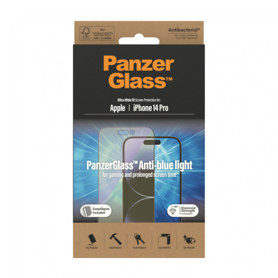 Стъклен протектор PanzerGlass за Apple Iphone 14 Pro Anti-Bluelight, CaseFriendly, Antibacterial, Черен