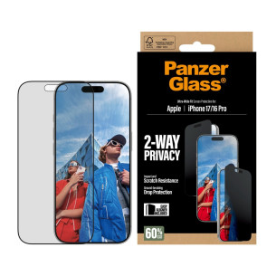 Стъклен протектор PanzerGlass за iPhone 17/16 Pro, Privacy, Ultra-Wide Fit