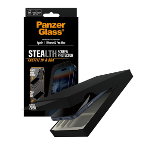 Стъклен протектор PanzerGlass за iPhone 17 Pro Max, Stealth, UWF, инсталационен бокс, w. Black Frame