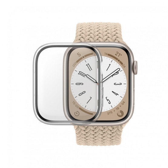 Стъклен протектор за часовник със силиконова рамка PanzerGlass за Apple watch Series 8 / Series 7, 45 mm, D3O Bio - Прозрачна рамка,