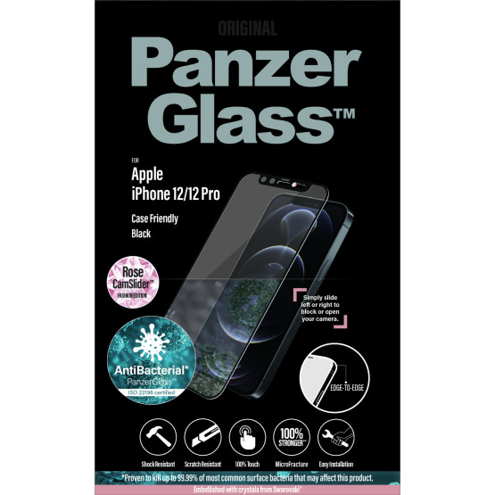 Стъклен протектор PanzerGlass за Apple Iphone 12 /12 Pro, CaseFriendly, CamSlaider, Swarovski Rose Edition
