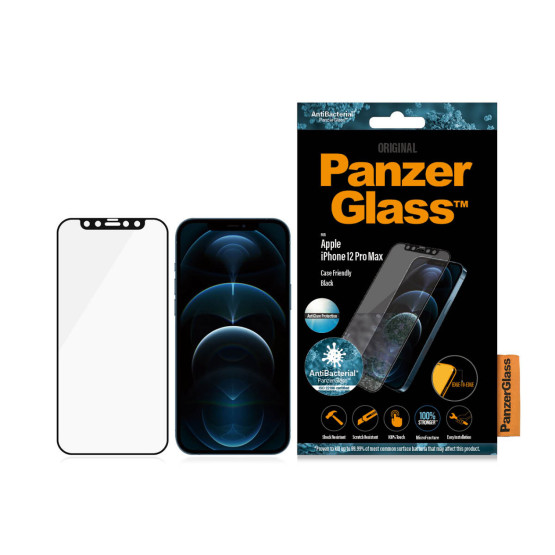 Стъклен протектор PanzerGlass за Apple Iphone 12 Pro Max 6.7 CaseFriendly AntiGlare,AntiBacterial - Черен