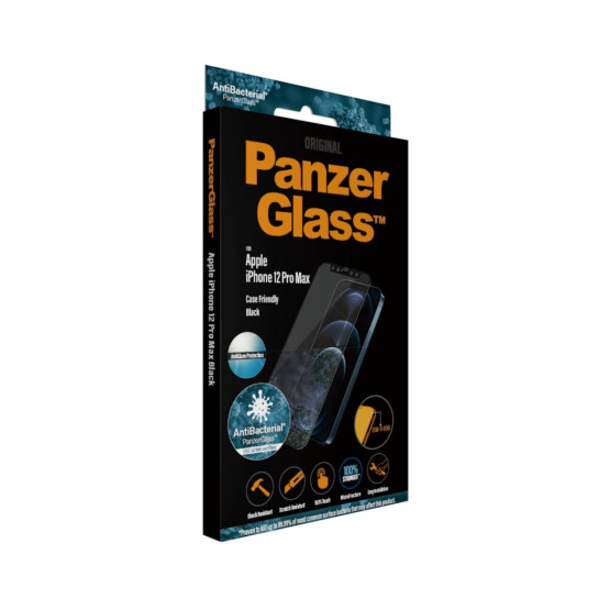 Стъклен протектор PanzerGlass за Apple Iphone 12 Pro Max 6.7 CaseFriendly AntiGlare,AntiBacterial - Черен