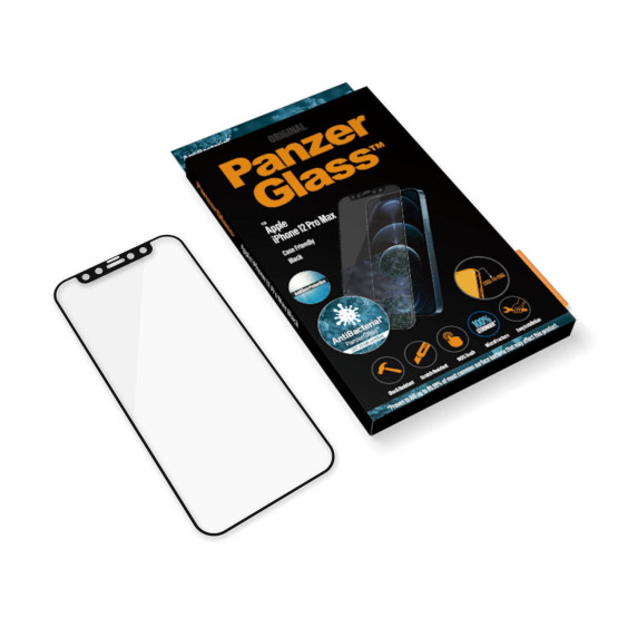 Стъклен протектор PanzerGlass за Apple Iphone 12 Pro Max 6.7 CaseFriendly AntiGlare,AntiBacterial - Черен