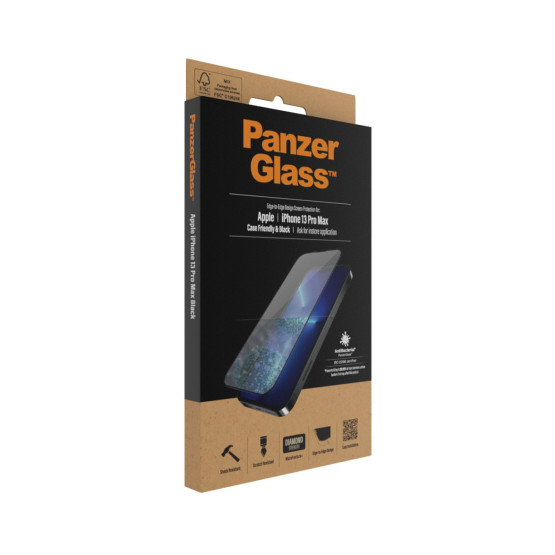 Стъклен протектор PanzerGlass за Apple Iphone 13 Pro Max 6.7 CaseFriendly, Antibacterial,Pro - Черен, 119582