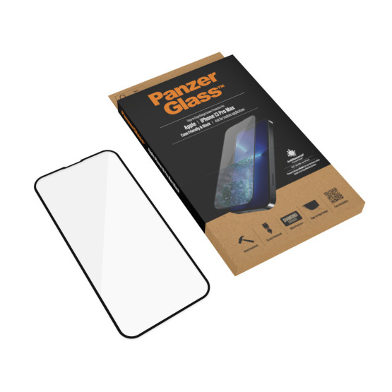 Стъклен протектор PanzerGlass за Apple Iphone 13 Pro Max 6.7 CaseFriendly, Antibacterial,Pro - Черен, 119582