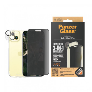 Стъклен протектор PanzerGlass за Apple iPhone 15 Plus UWF Privacy Bundle (UWF Privacy screen protector, HardCase, протектор за камера)