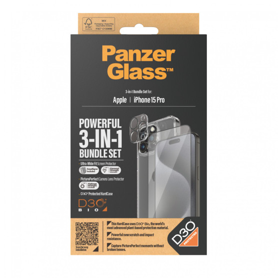 Стъклен протектор PanzerGlass за Apple iPhone 15 Pro UWF Bundle (UWF screen protector, HardCase, протектор за камера)