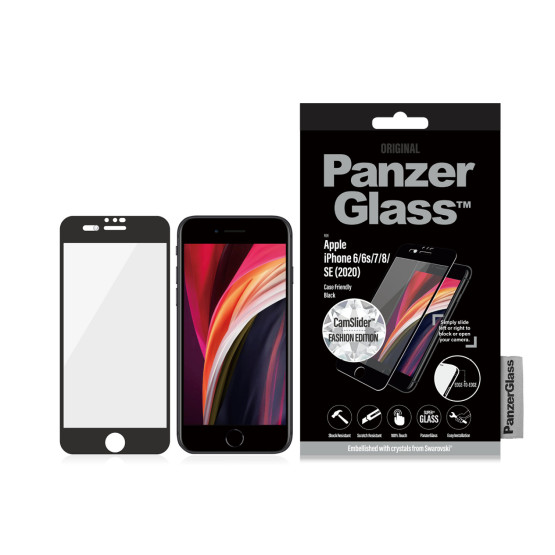 Стъклен протектор PanzerGlass за Apple Iphone 7/8/6/6s/2020 SE CaseFriendly, CamSlider, Privacy, Swarovski - Черно