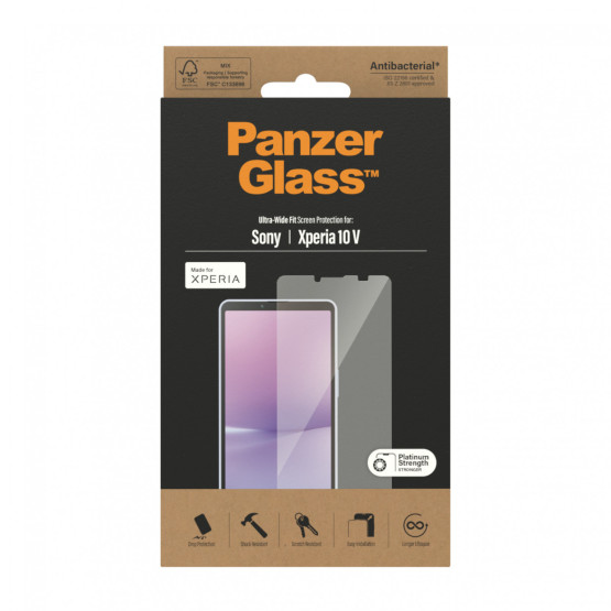 Стъклен протектор PanzerGlass за Sony Xperia 10 V AntiBacterial, UWF - Черно