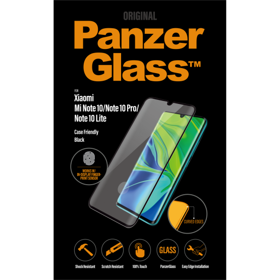 Стъклен протектор PanzerGlass за Xiaomi Mi Note 10/Note 10 pro / Note 10 lite CaseFriendly - Черно, 117079