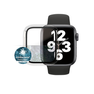 Стъклен протектор за часовник със силиконова рамка PanzerGlass за Apple watch Series 4/5/6/SE 40mm, AntiBacterial - Прозрачна рамка, 118440