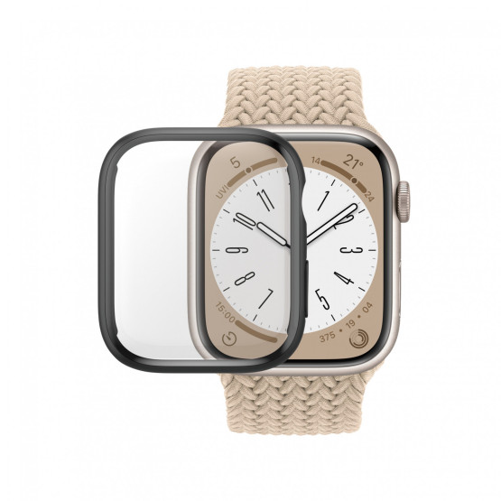 Стъклен протектор за часовник със силиконова рамка PanzerGlass за Apple watch Series 8 / Series 7, 45 mm, D3O Bio - Черна рамка,