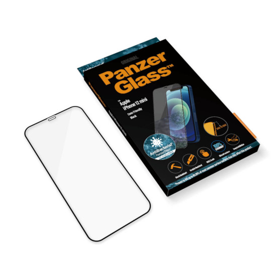 Стъклен протектор PanzerGlass за Apple Iphone 12 mini 5.4 CaseFriendly AntiBacterial - Черен, 117939