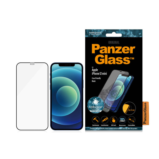 Стъклен протектор PanzerGlass за Apple Iphone 12 mini 5.4 CaseFriendly AntiBacterial - Черен, 117939