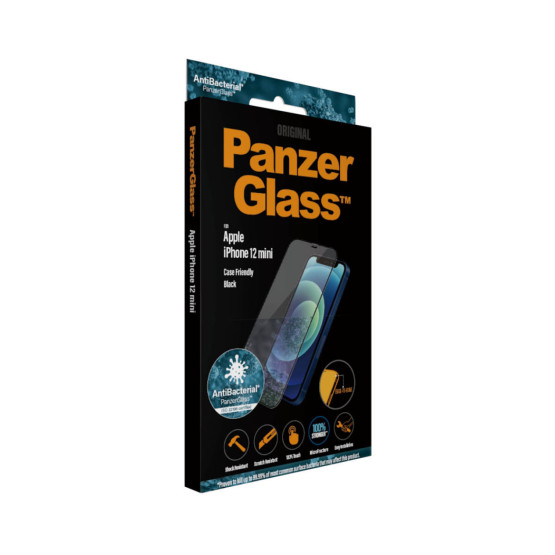 Стъклен протектор PanzerGlass за Apple Iphone 12 mini 5.4 CaseFriendly AntiBacterial - Черен, 117939