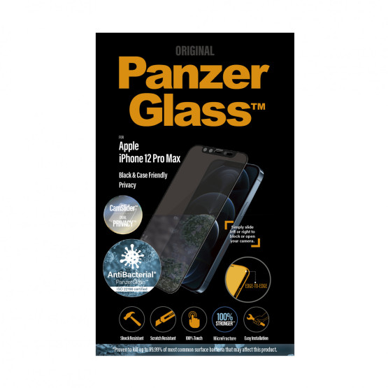 Стъклен протектор PanzerGlass за Apple Iphone 12 Pro Max 6.7 Privacy CamSlide AntiBacterial - Черен, 117938