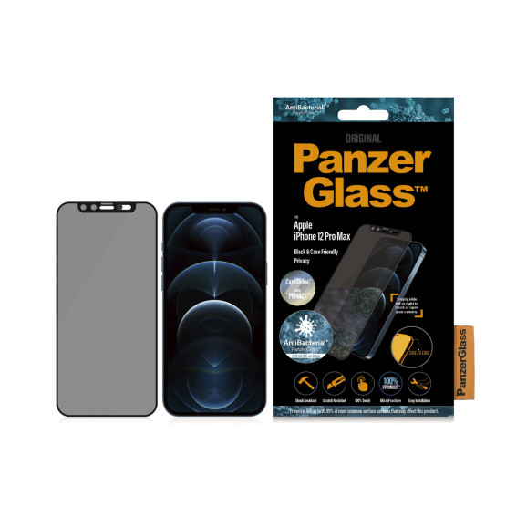 Стъклен протектор PanzerGlass за Apple Iphone 12 Pro Max 6.7 Privacy CamSlide AntiBacterial - Черен, 117938