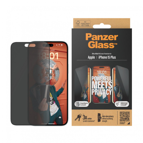Стъклен протектор PanzerGlass за Apple iPhone 15 Plus UWF Privacy wA