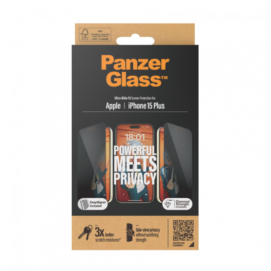 Стъклен протектор PanzerGlass за Apple iPhone 15 Plus UWF Privacy wA