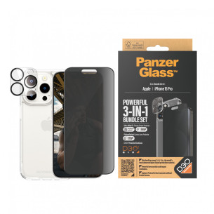 Стъклен протектор PanzerGlass за Apple iPhone 15 Pro UWF Privacy Bundle (UWF Privacy screen protector, HardCase, протектор за камера)