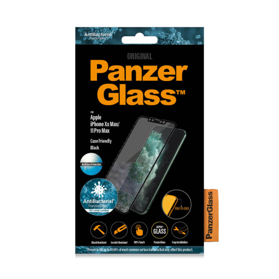 Стъклен протектор PanzerGlass за Apple Iphone Xs Max/11 Pro Max AntiGlare, AntiBacterial CaseFriendly, Black