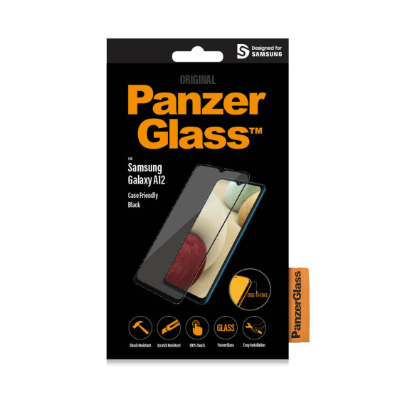 Стъклен протектор PanzerGlass за Samsung Galaxy A12 , CaseFriendly - Черен