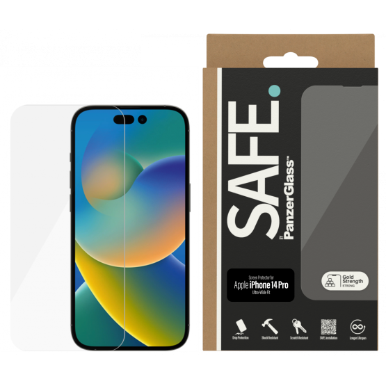 Стъклен протектор Safe за Apple iPhone 14 Pro, UWF- Черен