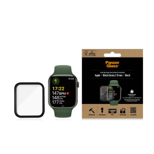 Стъклен протектор за часовник PanzerGlass за Apple watch Series 7, 41mm, AntiBacteria - Черен, 119586