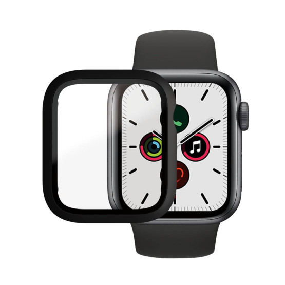 Стъклен протектор за часовник със силиконова рамка PanzerGlass за Apple watch Series 4/5/6/SE 40mm, AntiBacterial- Черна рамка, 118441