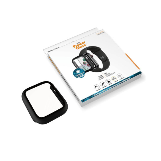 Стъклен протектор за часовник със силиконова рамка PanzerGlass за Apple watch Series 4/5/6/SE 40mm, AntiBacterial- Черна рамка, 118441