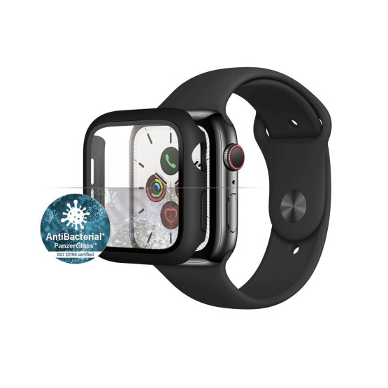 Стъклен протектор за часовник със силиконова рамка PanzerGlass за Apple watch Series 4/5/6/SE 40mm, AntiBacterial- Черна рамка, 118441