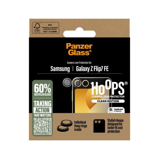 Стъклен протектор за камера PanzerGlass Hoops за Samsung Z Flip 7 FE, Прозрачен