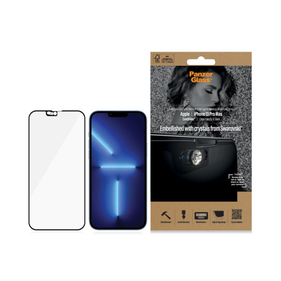 Стъклен протектор PanzerGlass за Apple Iphone 13 Pro Max 6.7, CaseFriendly, CamSlaider,AB, Swarovski Edition
