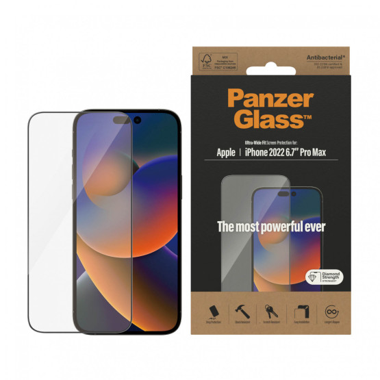 Стъклен протектор PanzerGlass за Apple Iphone 14 Pro Max, UWF, Antibacterial - Черен