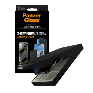 Стъклен протектор PanzerGlass за iPhone 17/iPhone 16 Pro, Privacy, UWF, инсталационен бокс, w. Black Frame