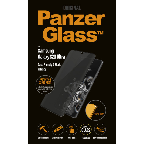 Стъклен протектор PanzerGlass за Samsung Galaxy S20 Ultra Privacy CaseFriendly - Черен, 117560