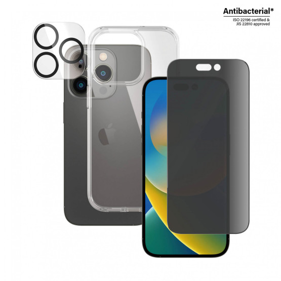 Стъклен протектор Privacy PanzerGlass iPhone 14 Pro Bundle (UWF Privacy screen protector, HardCase, протектор за камераt)