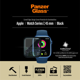 Стъклен протектор за часовник PanzerGlass за Apple watch Series 7, 45mm, AntiBacteria - Черен, 119587