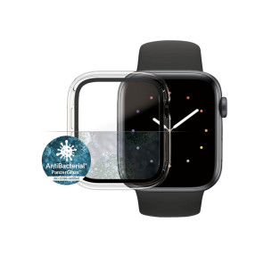 Стъклен протектор за часовник със силиконова рамка PanzerGlass за Apple watch Series 4/5/6/SE 44mm, AntiBacteria - Прозрачна рамка, 118446