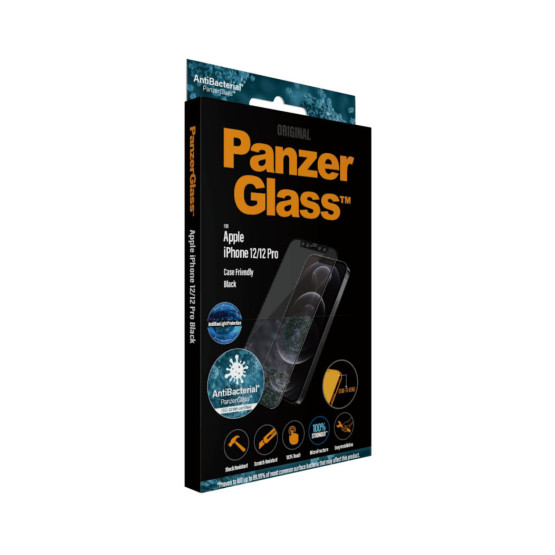 Стъклен протектор PanzerGlass за Apple Iphone 12 / 12 Pro 6.1 Anti-Bluelight, CaseFriendly, Antibacterial, Pro- Черен