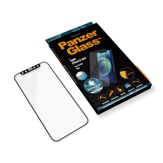 Стъклен протектор PanzerGlass за Apple Iphone 12 mini 5.4 CaseFriendly, AntiGlare, AntiBacterial - Черен