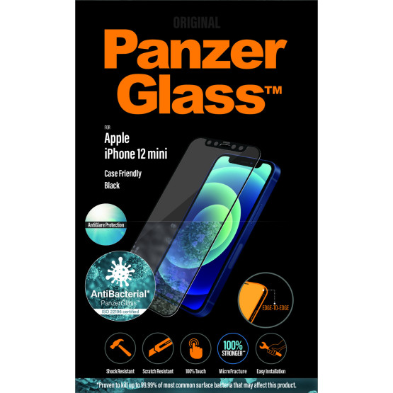 Стъклен протектор PanzerGlass за Apple Iphone 12 mini 5.4 CaseFriendly, AntiGlare, AntiBacterial - Черен