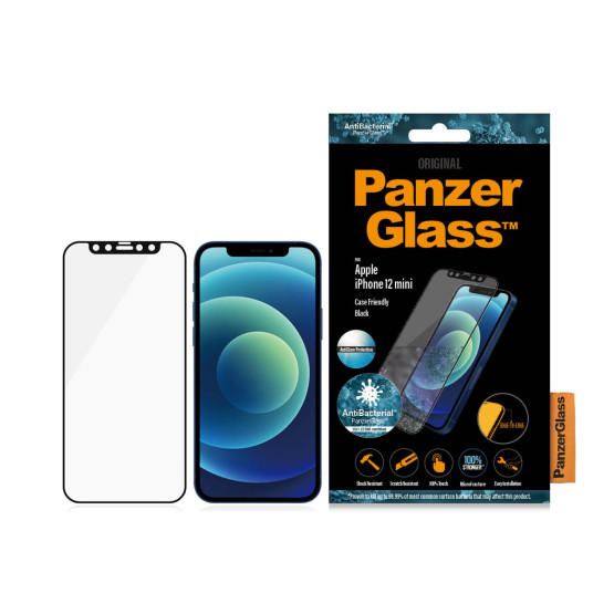 Стъклен протектор PanzerGlass за Apple Iphone 12 mini 5.4 CaseFriendly, AntiGlare, AntiBacterial - Черен