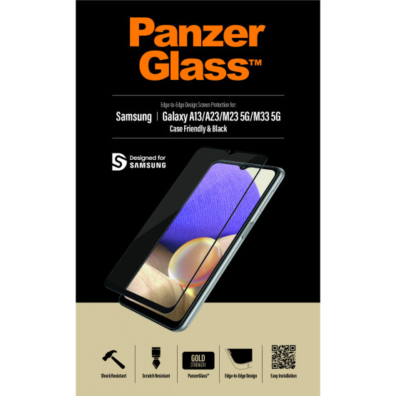 Стъклен протектор PanzerGlass за Samsung Galaxy A13, A23, M23 5G, M33 5G, CaseFriendly - Черен