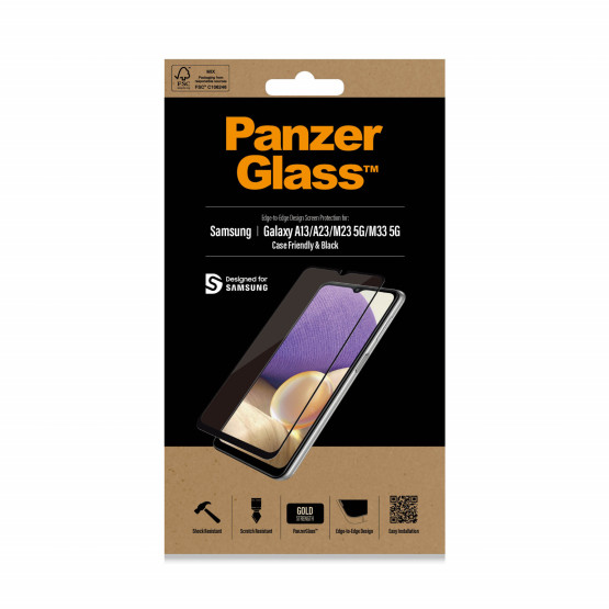 Стъклен протектор PanzerGlass за Samsung Galaxy A13, A23, M23 5G, M33 5G, CaseFriendly - Черен