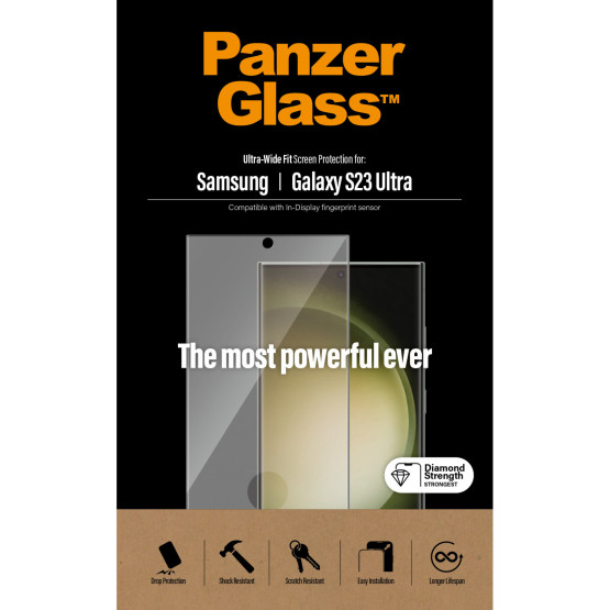 Стъклен протектор PanzerGlass за Samsung Galaxy S23 Ultra FingerPrint, CaseFriendly, AntiBacterial - Черен